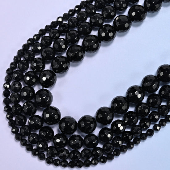 Black Onyx Faceted Round Beads: Jewelry Making, 15 Inch Strand