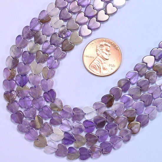Flat heart cut amethyst beads