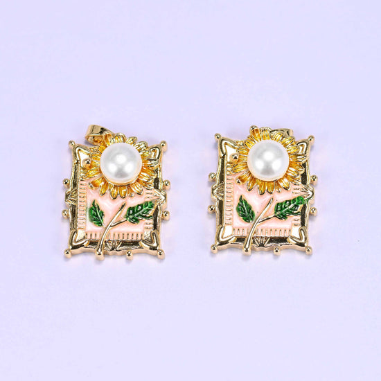 Sunflower charm with a faux pearl center and textured gold petals