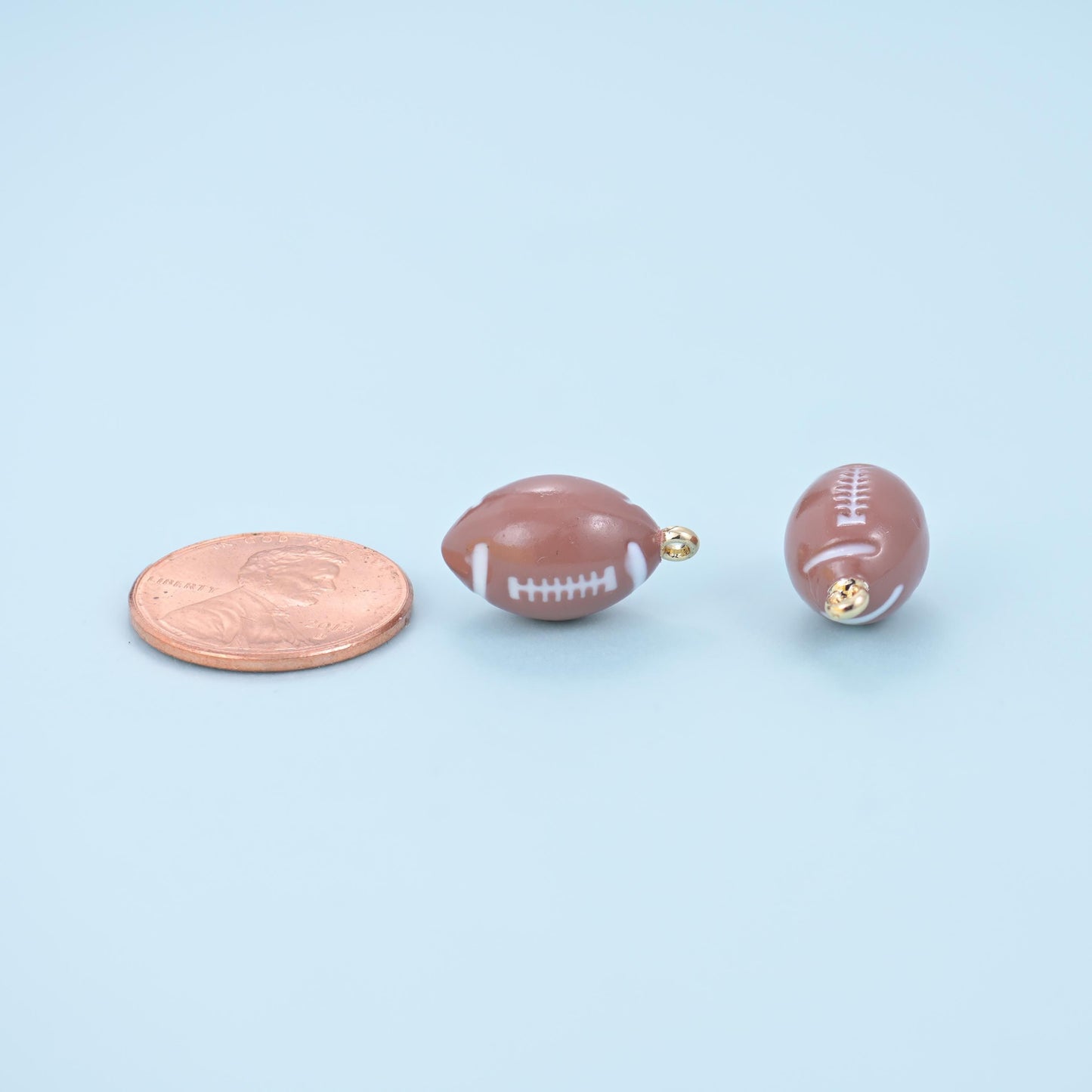 Enamel Football Charm 17x9.75mm, integral end ring for hanging