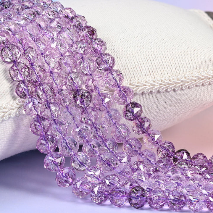 Transparent Purple Faceted Round Glass Beads