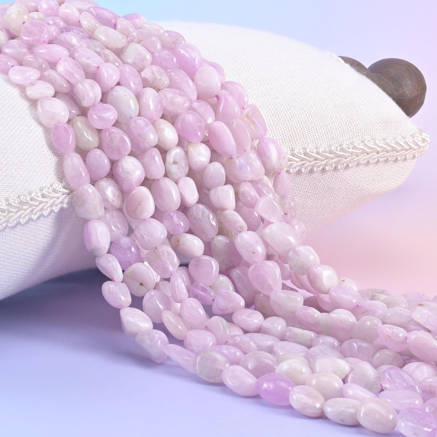 Kunzite Pebble Nugget Beads, pale lilac and blush pink with a soft satin polish