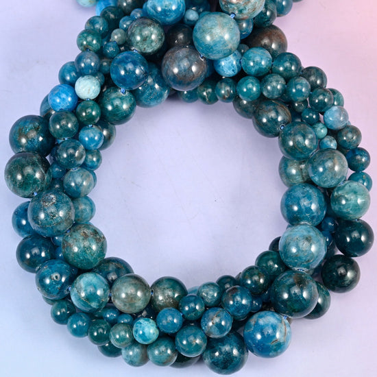 Blue Apatite Smooth Round Beads: Jewelry Making 15.5 Inch Strand