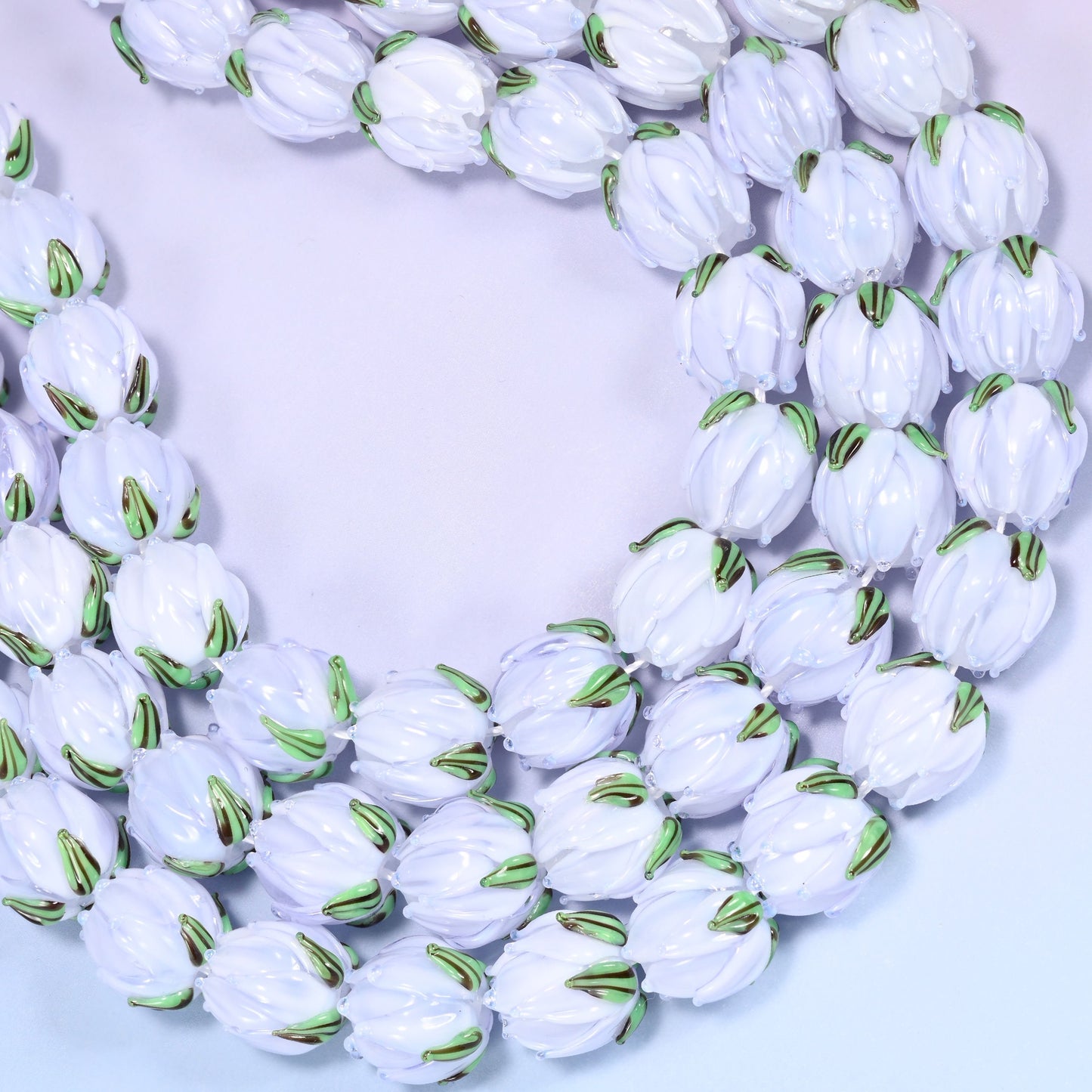 Light purple tulip flower bud lampwork glass beads, hole 1.2mm to 1.8mm