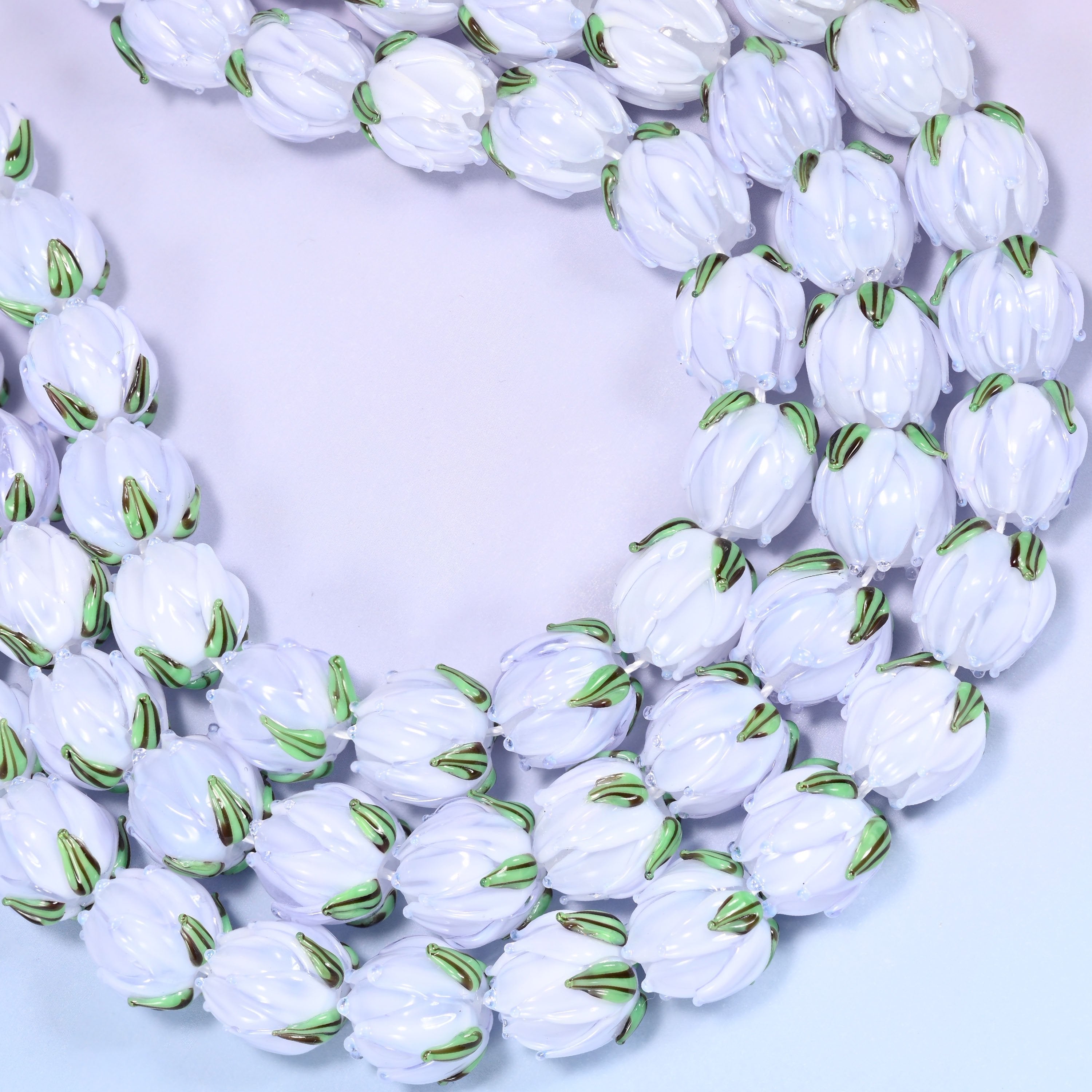 Light purple tulip flower bud lampwork glass beads, hole 1.2mm to 1.8mm