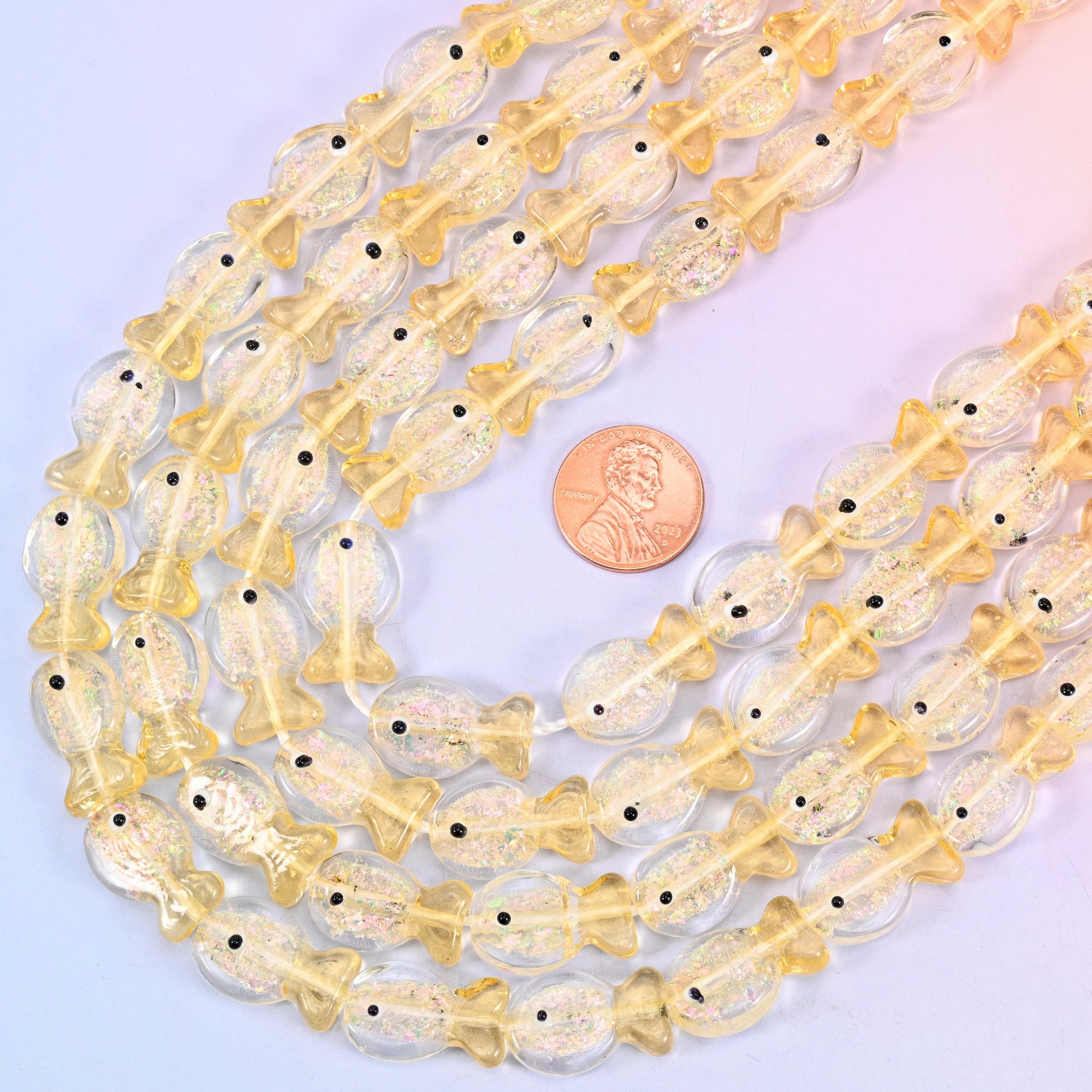 Iridescent Yellow Fish Glass Beads: Jewelry Making Supply