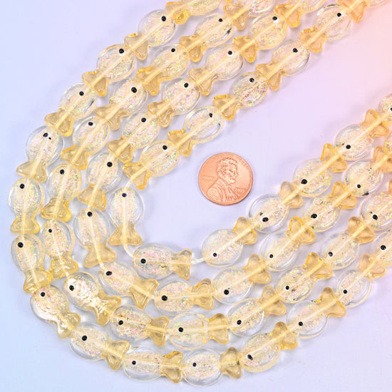 Iridescent Yellow Fish Glass Beads: Jewelry Making Supply