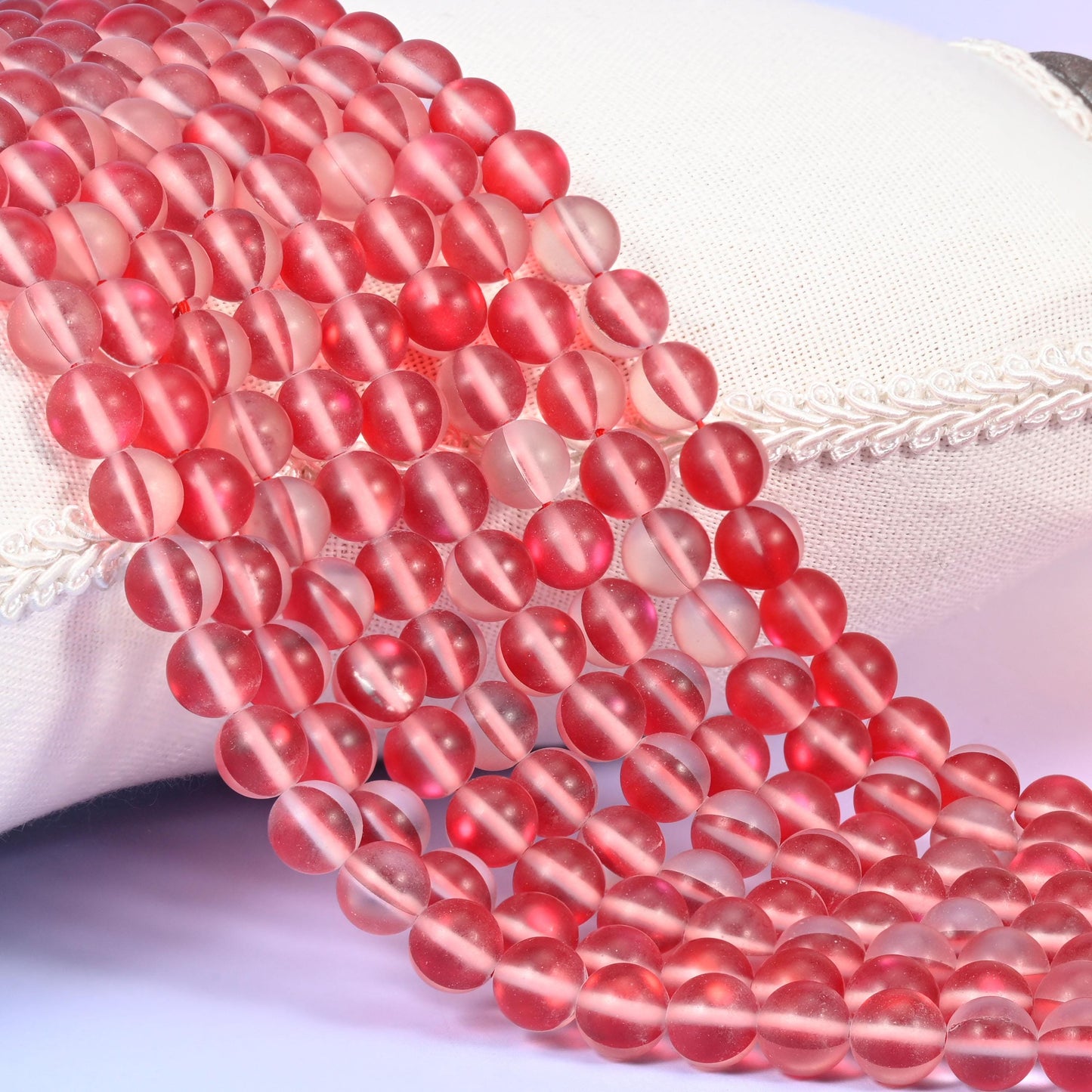Mystic Aura Matte Red Round Glass Beads for jewelry making