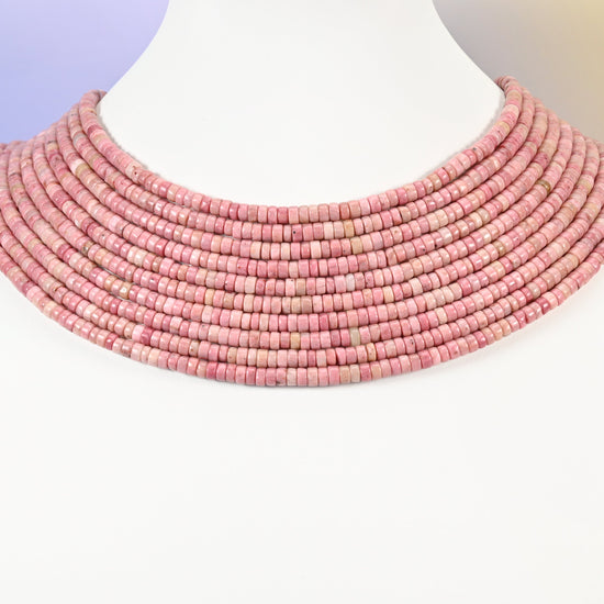 Pink Rhodonite beads, heishi disc shape, 2x4mm.