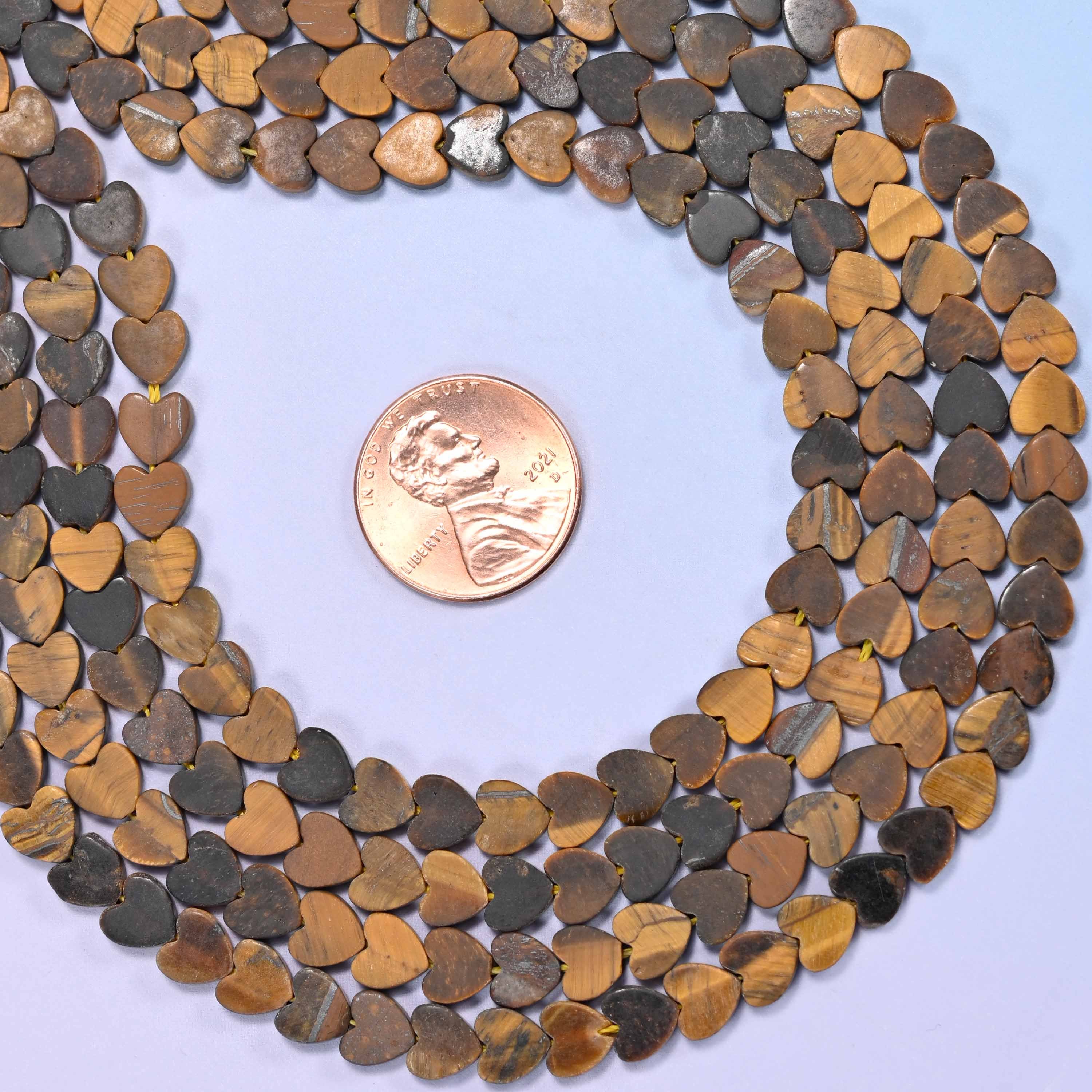 Matte Tiger Eye Flat Heart Beads: Size 6mm, Jewelry Making, 15 Inch Strand