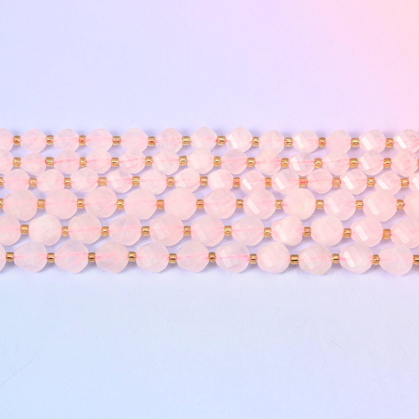 Rose Quartz Faceted Spiral Twist Beads, 15 inch strand