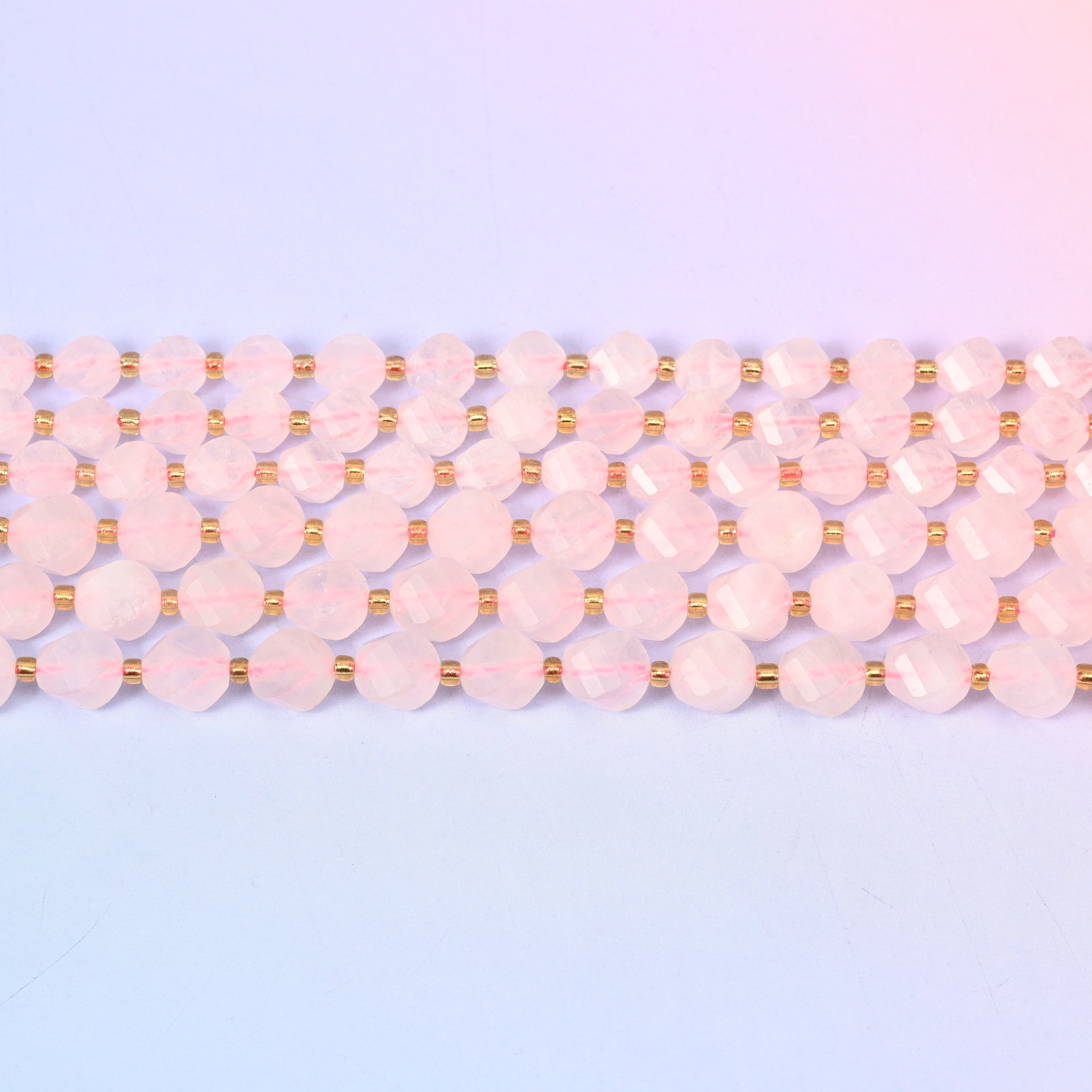 Rose Quartz Faceted Spiral Twist Beads, 15 inch strand