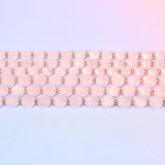 Rose Quartz Faceted Spiral Twist Beads, 15 inch strand