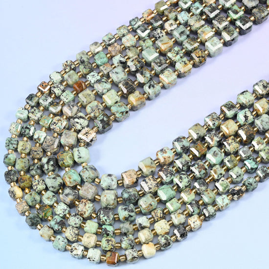 African Howlite Faceted Cube Beads 6mm 8mm, 15 inch strand