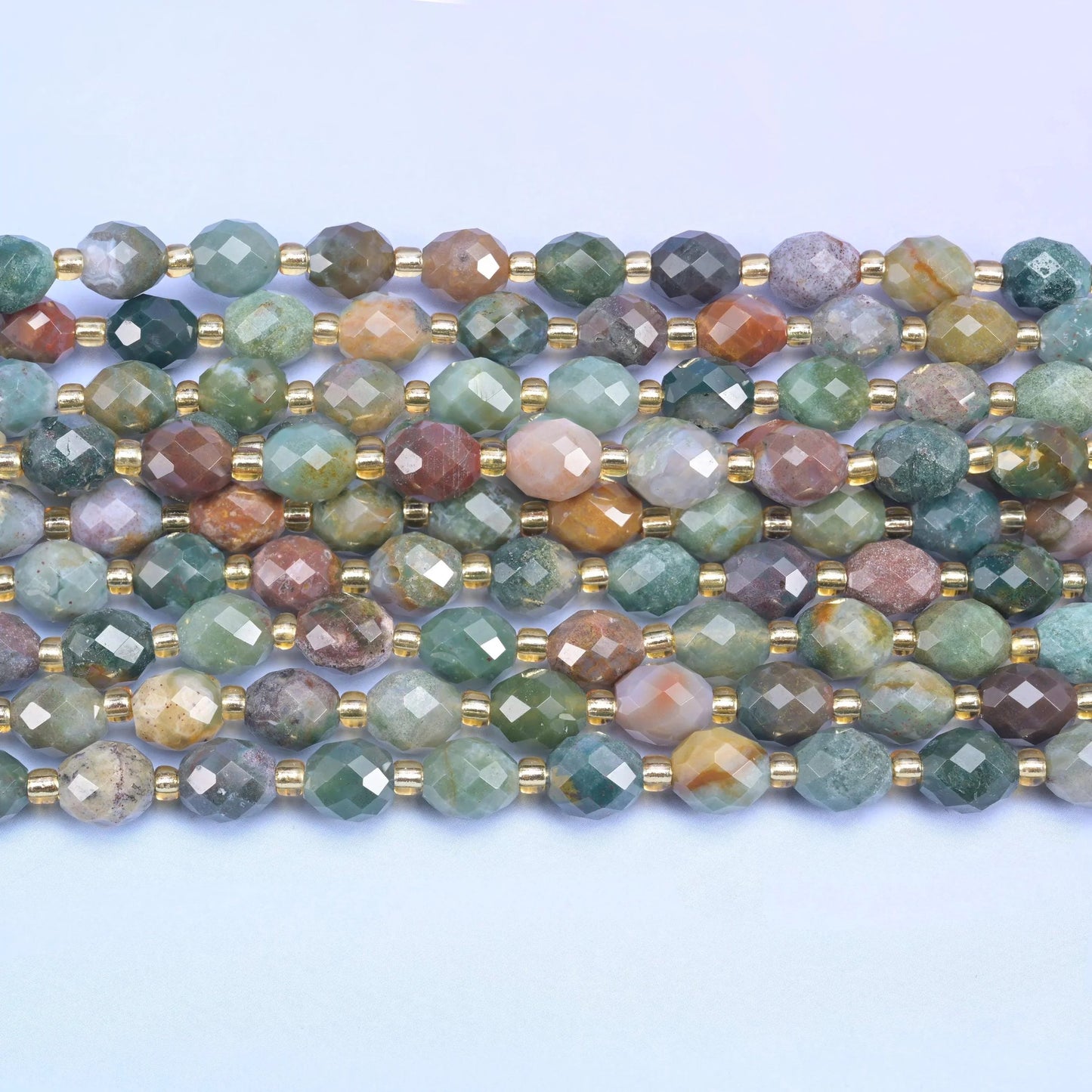 Indian Agate Faceted Rice Barrel Beads, 15.5 inch strand