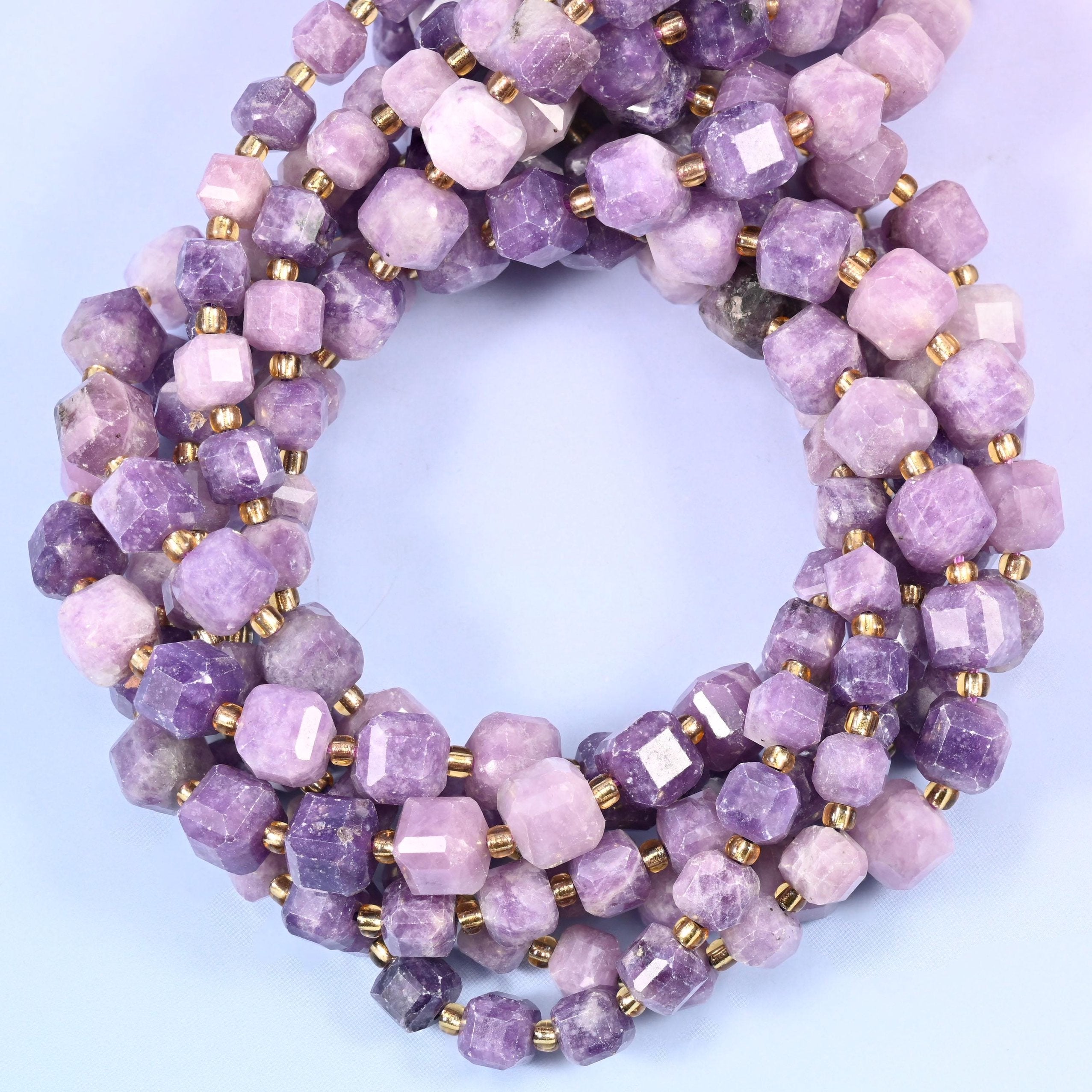 Lepidolite Faceted Cube Beads for jewellery making
