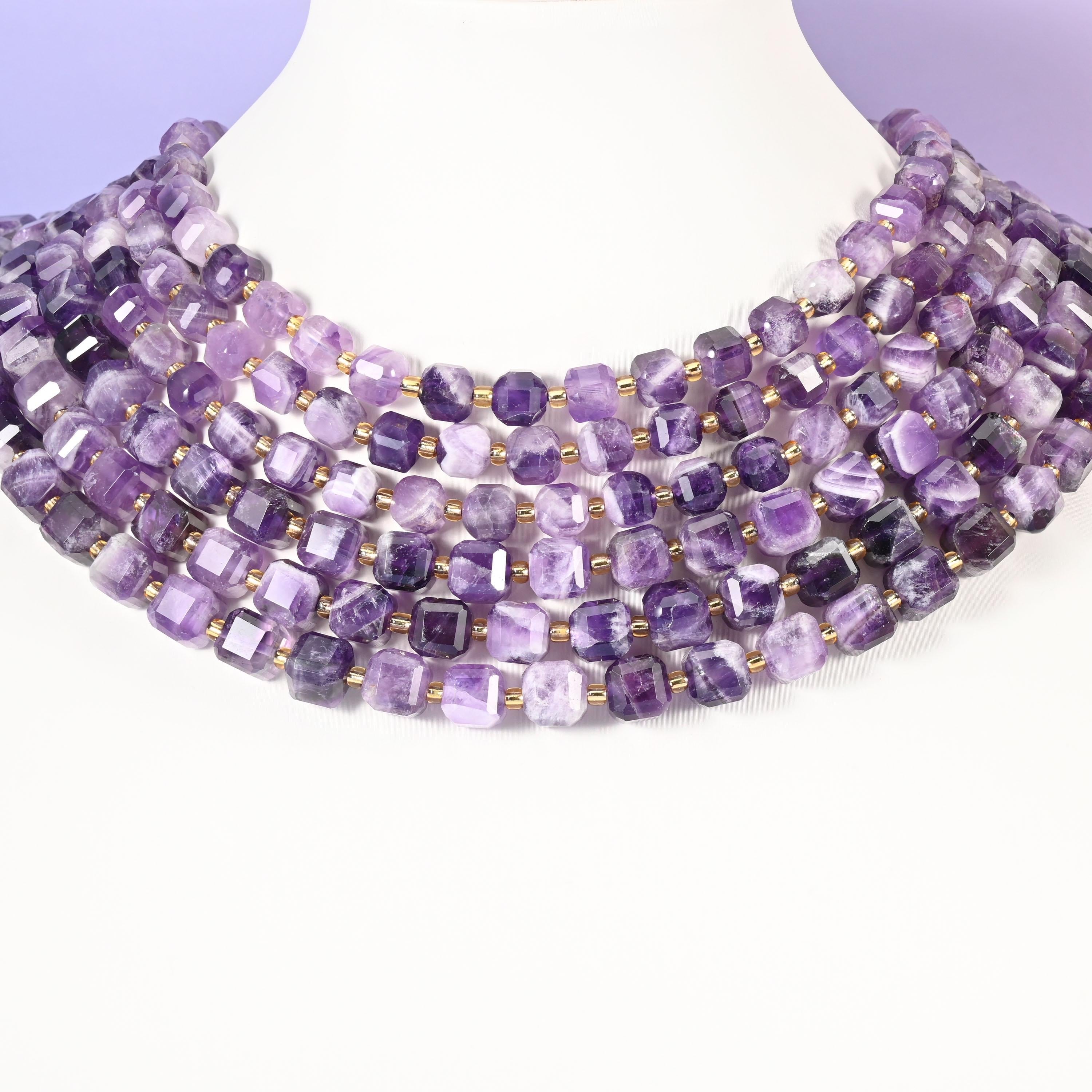 Chevron Amethyst beads, faceted cube, 6mm, 8mm