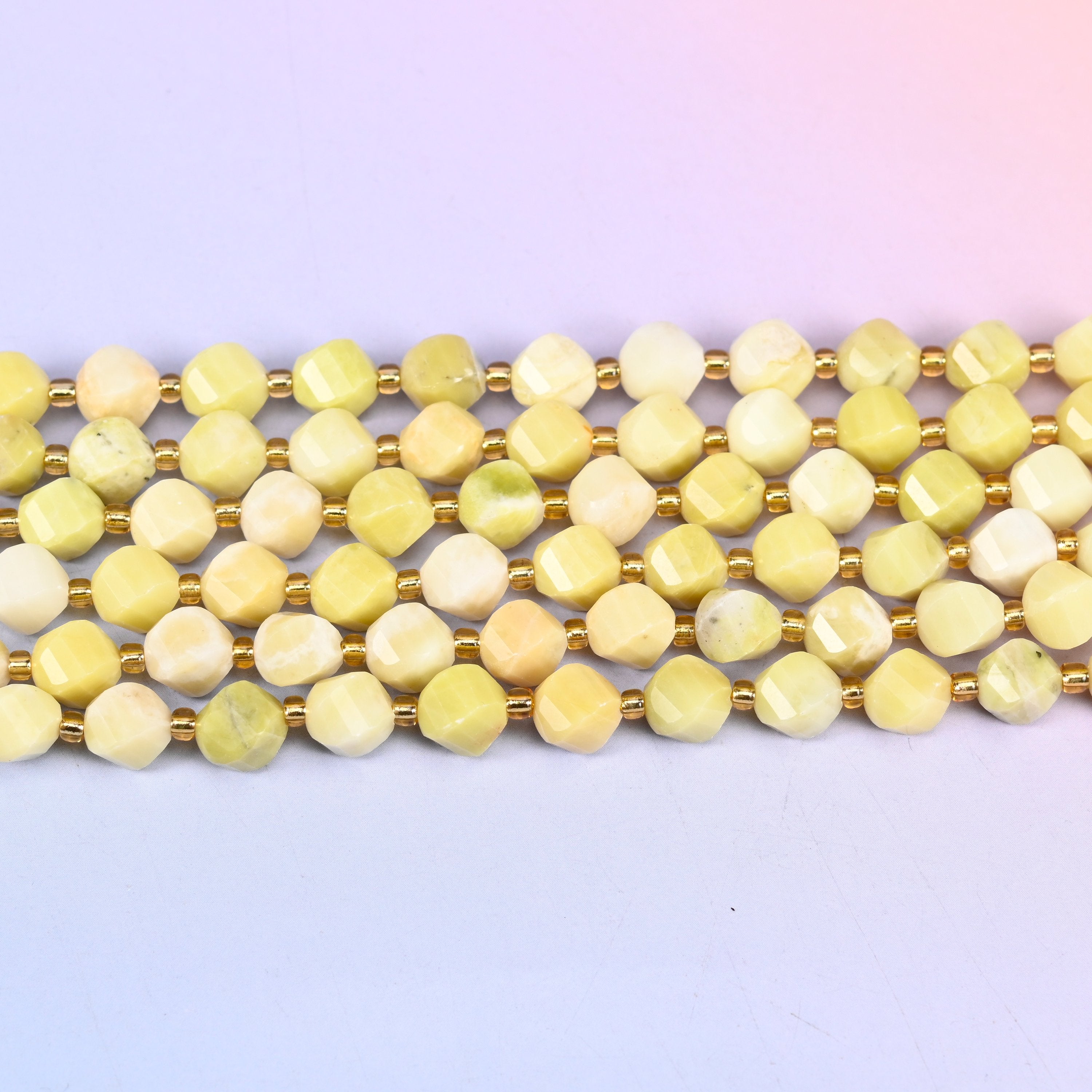 Lemon Jade yellow jade beads running from almost white through to a clear lemon yellow