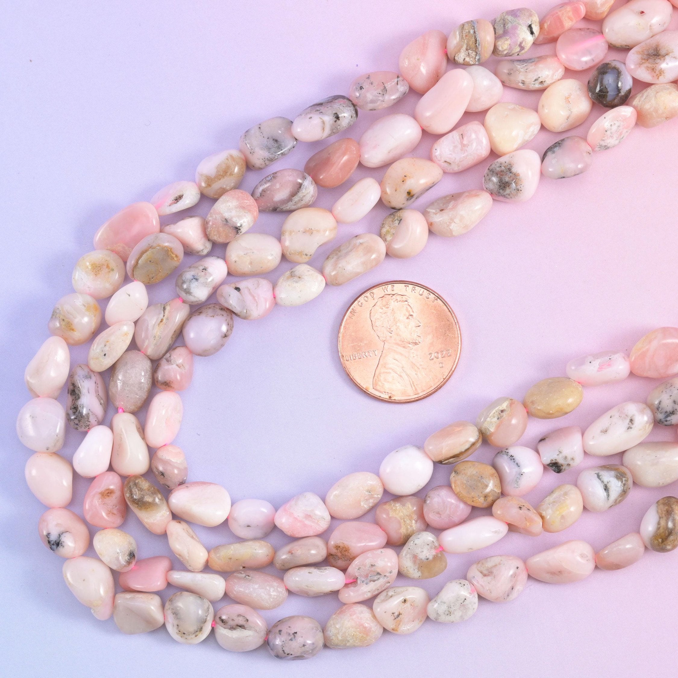 Pink Opal Irregular Pebble Nugget Beads in soft powder pink to cream tones