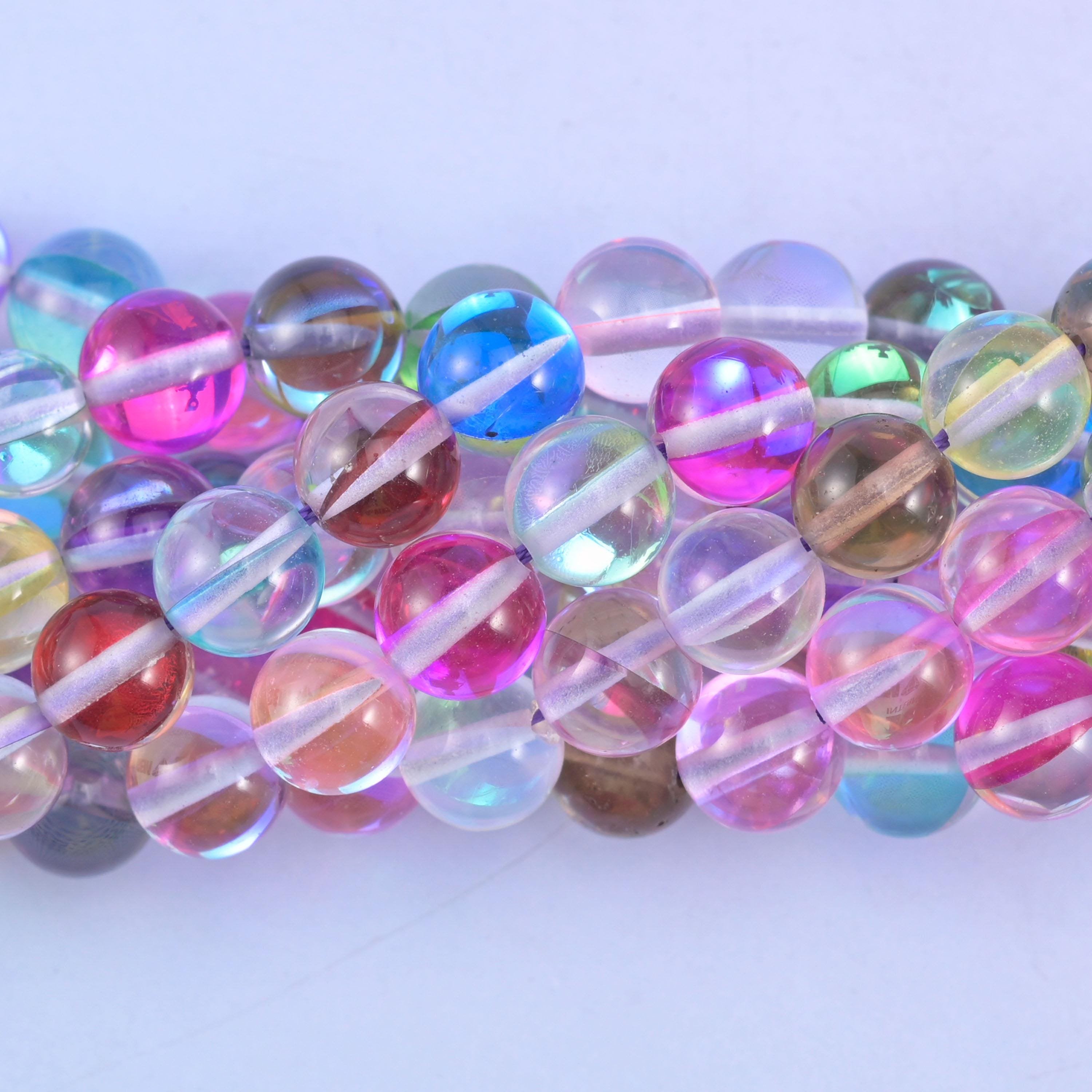 Round cut iridescent rainbow glass beads