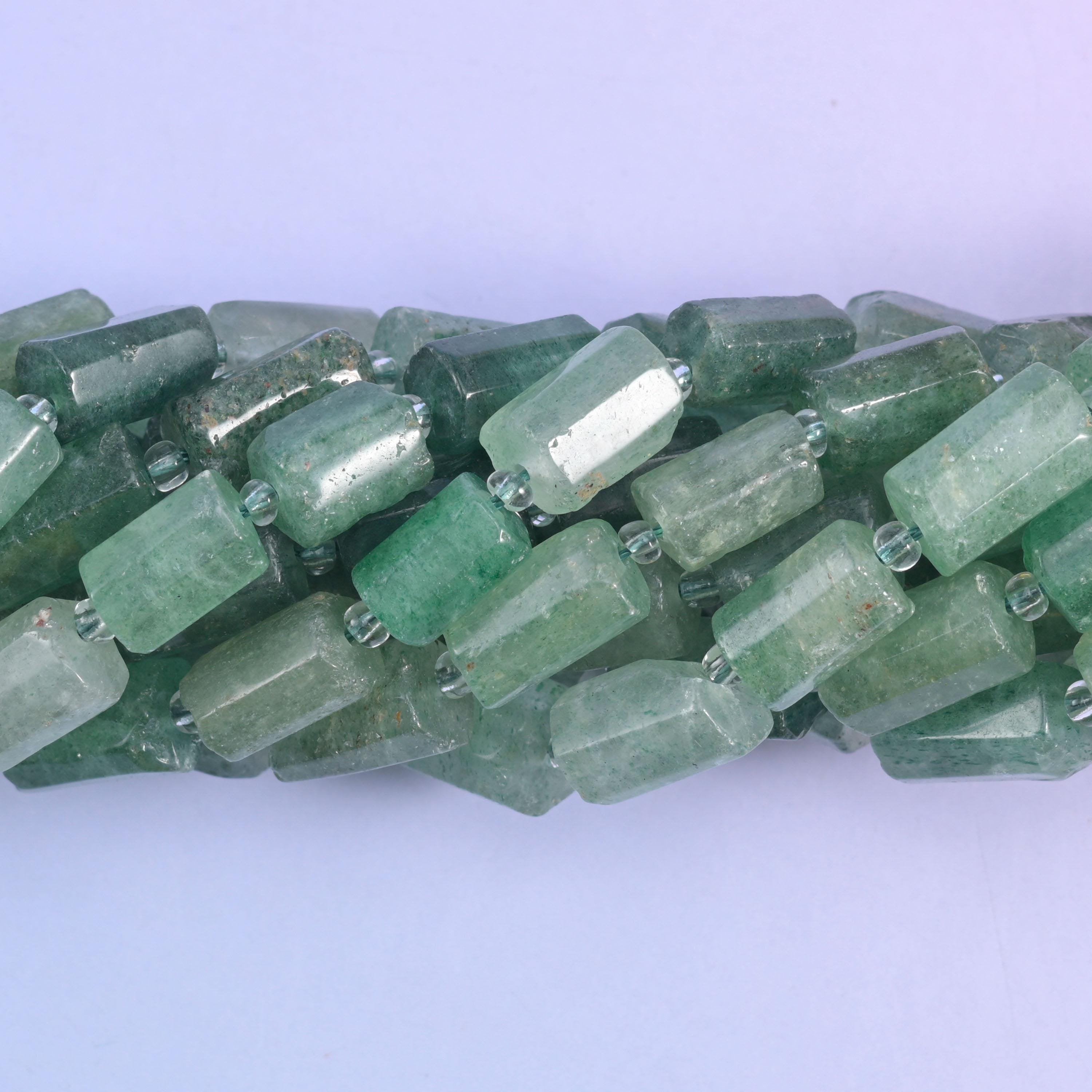 Green Strawberry Quartz Faceted Tube Beads in natural green tones
