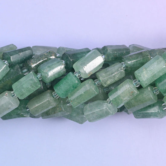 Green Strawberry Quartz Faceted Tube Beads in natural green tones