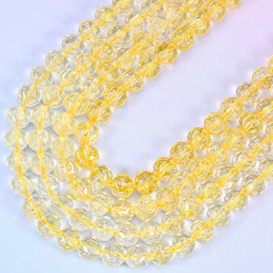 Transparent Yellow Faceted Round Glass Beads: Size 10mm, Jewelry Making Supply