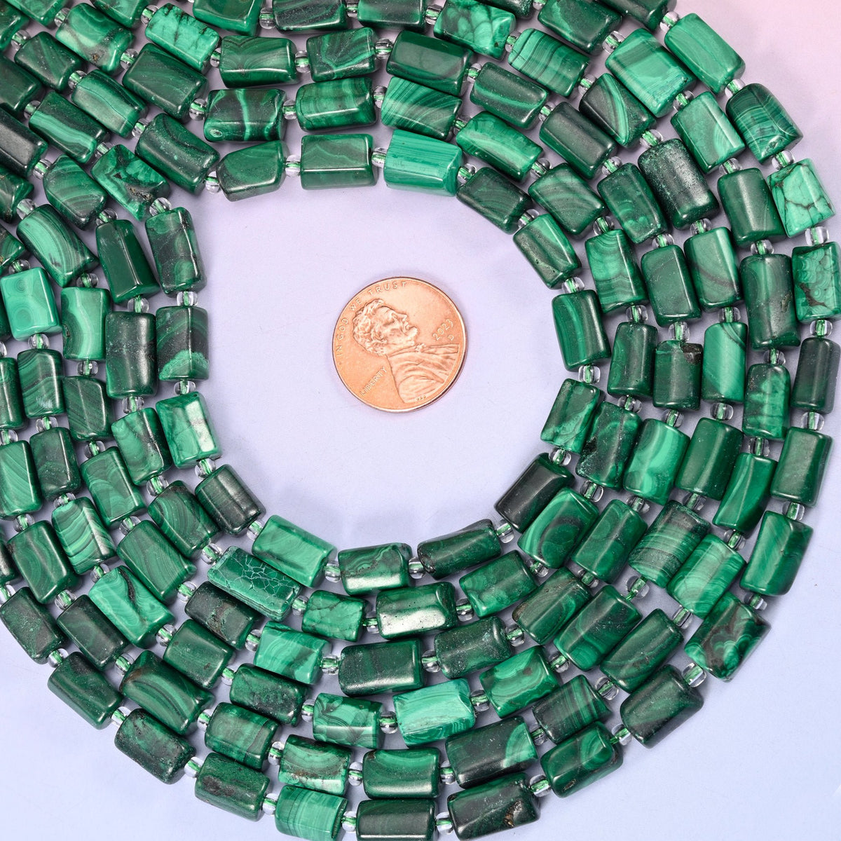 Malachite Faceted Tube Beads, approximately 34 beads