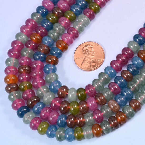Smooth rondelle cut dyed jade beads
