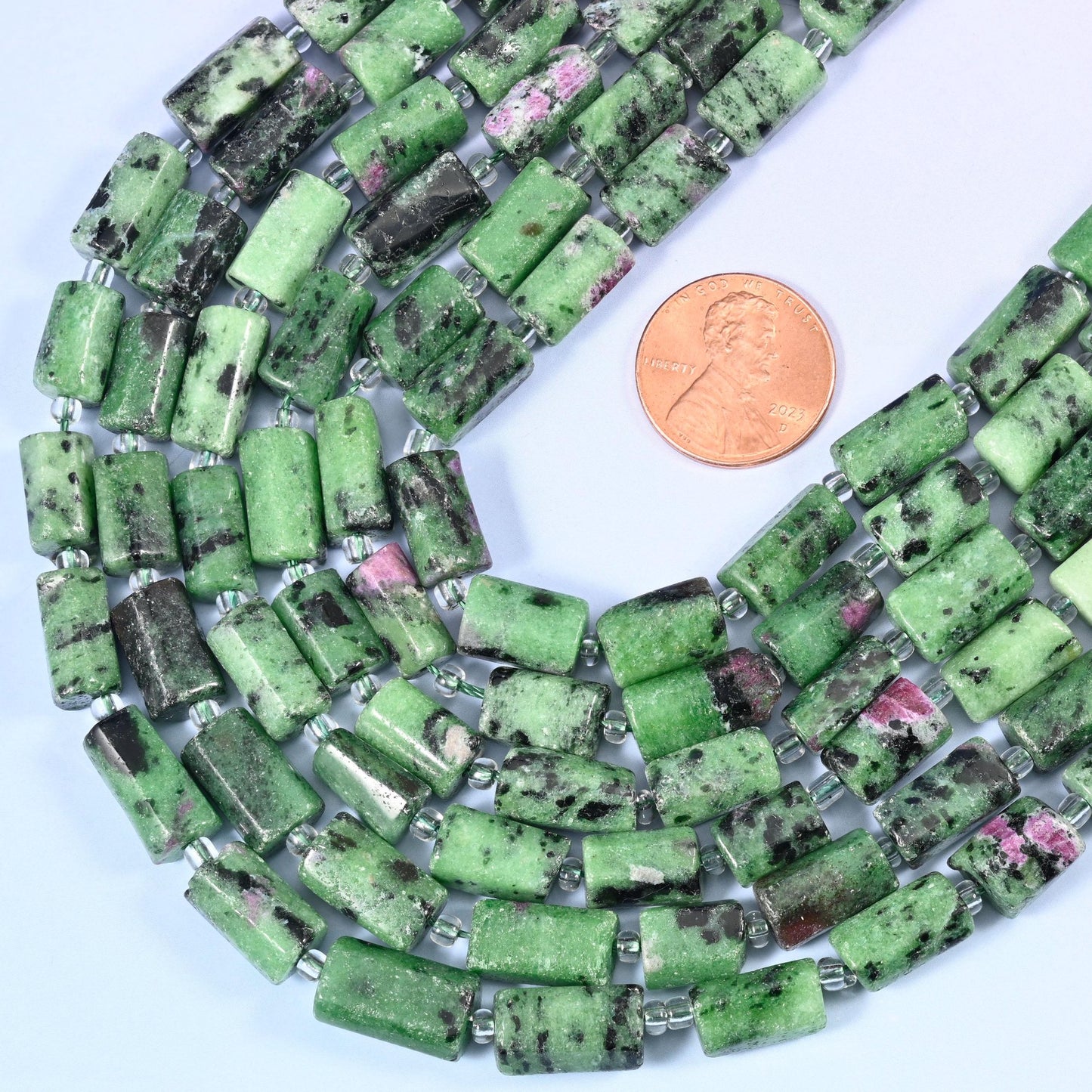 Faceted tube cut Ruby Zoisite beads