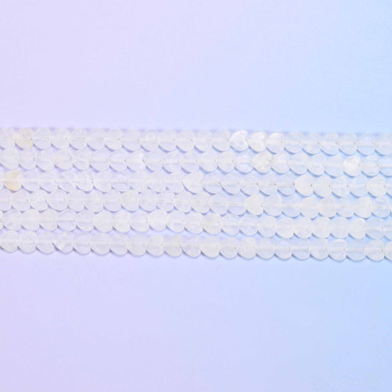 Matte Clear Quartz Flat Heart Beads: Size 6mm, Jewelry Making, 15 Inch Strand