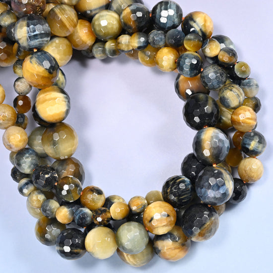 Gold Blue Dream Tiger Eye Faceted Round Beads 6mm 8mm 10mm 12mm Jewelry Making 15 Inch Strand