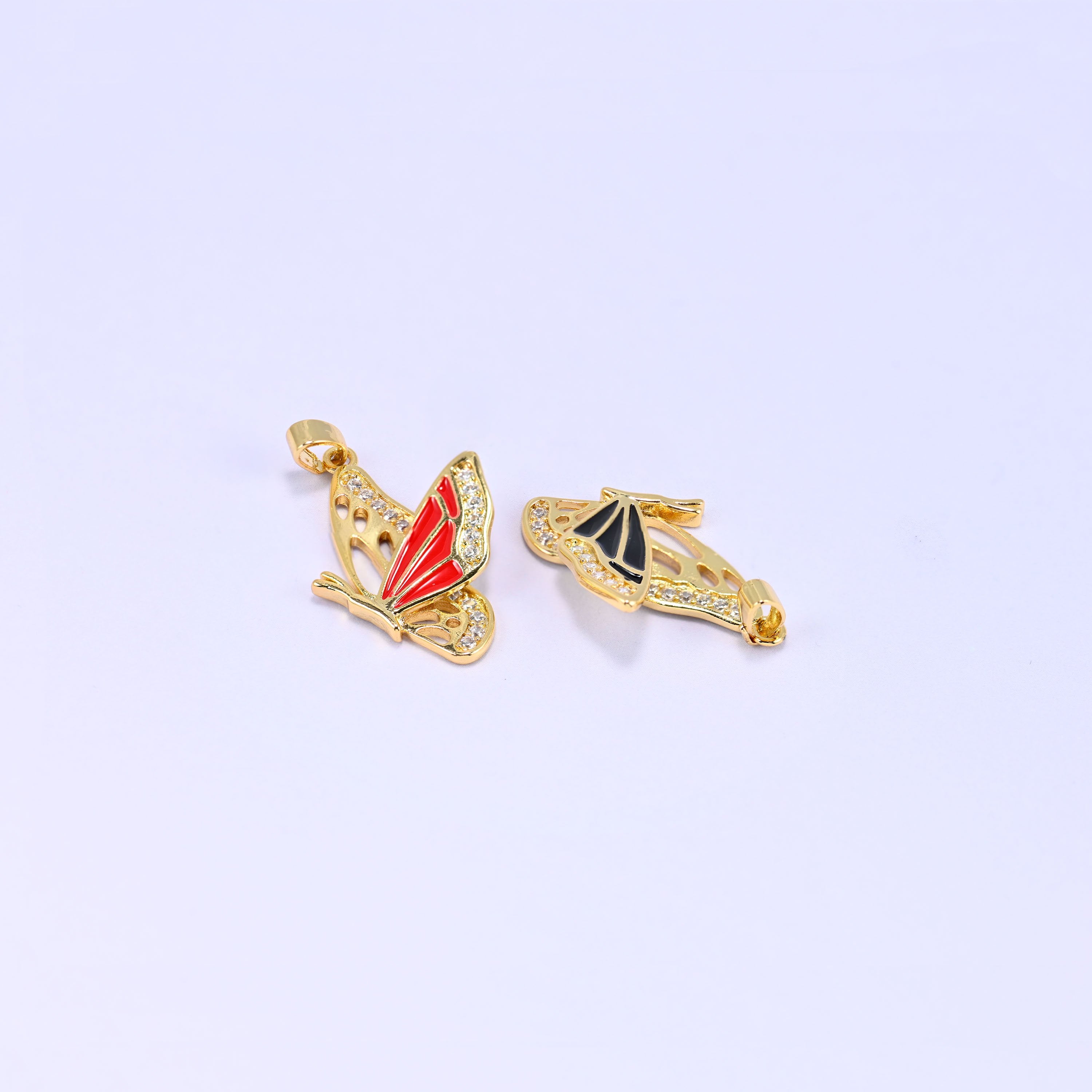 Flying Butterfly Charm Pendant: 18k Gold Plated Brass with Zirconia