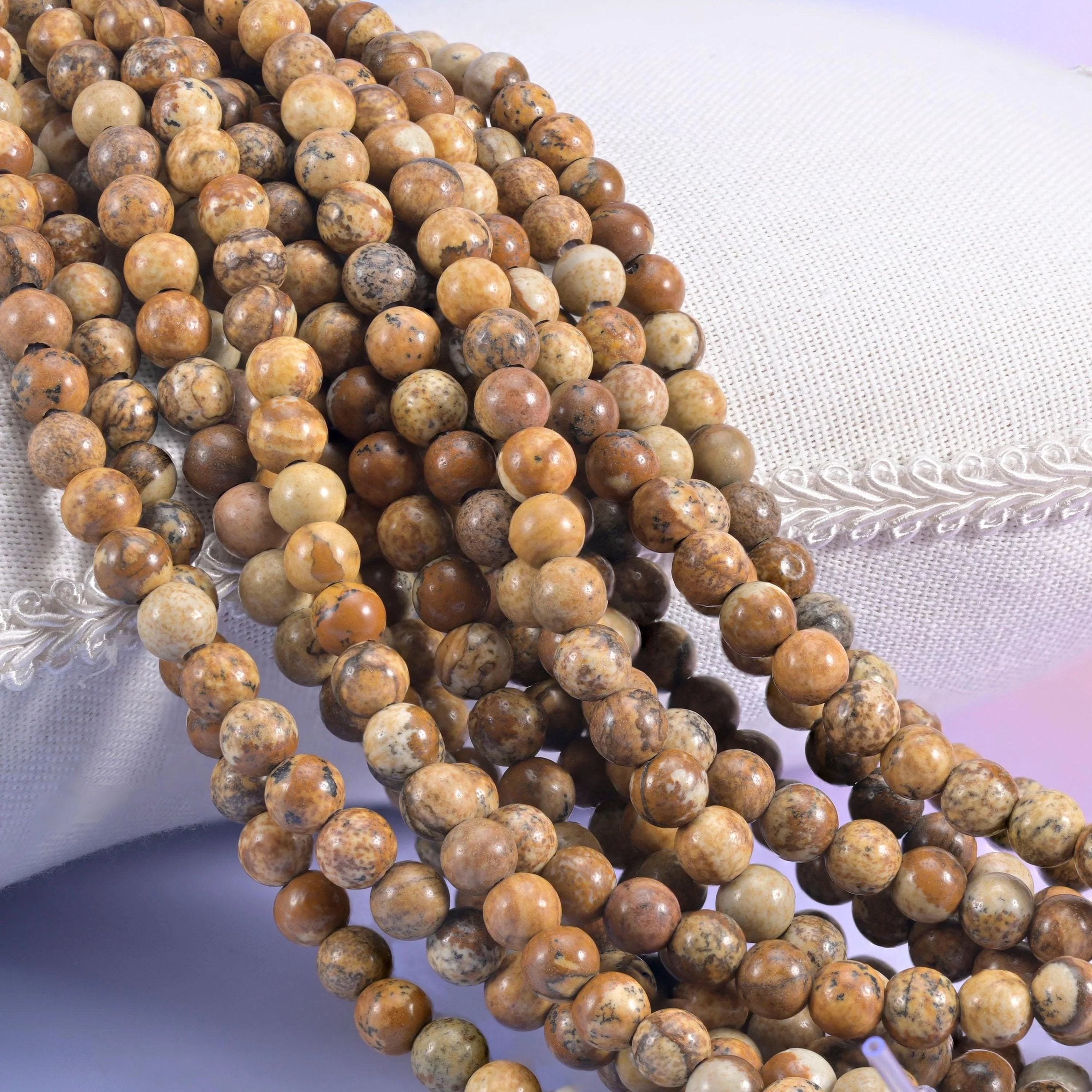 Picture Jasper Large Hole Round Beads 6mm 8mm 10mm