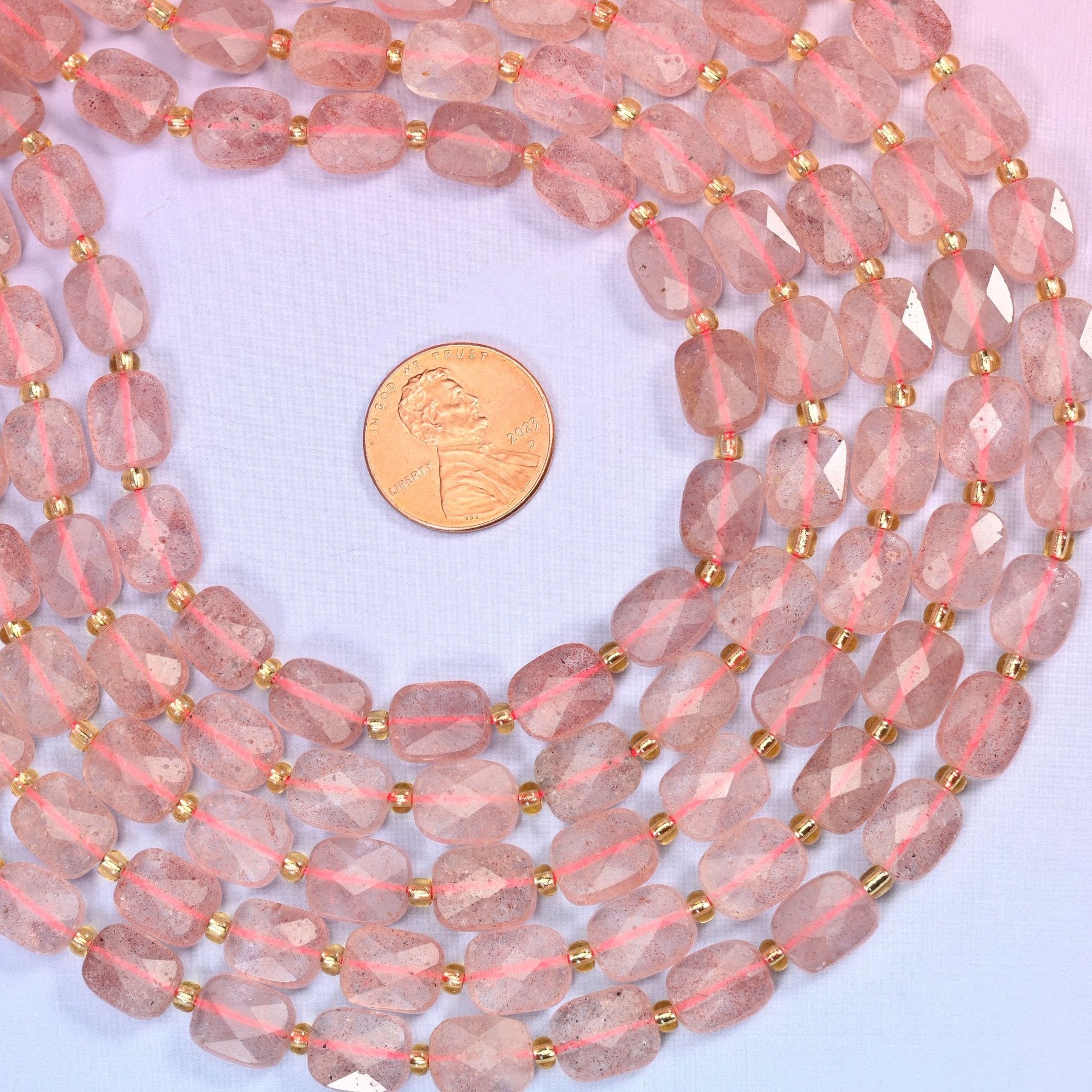 Strawberry quartz faceted rectangular beads for jewellery making