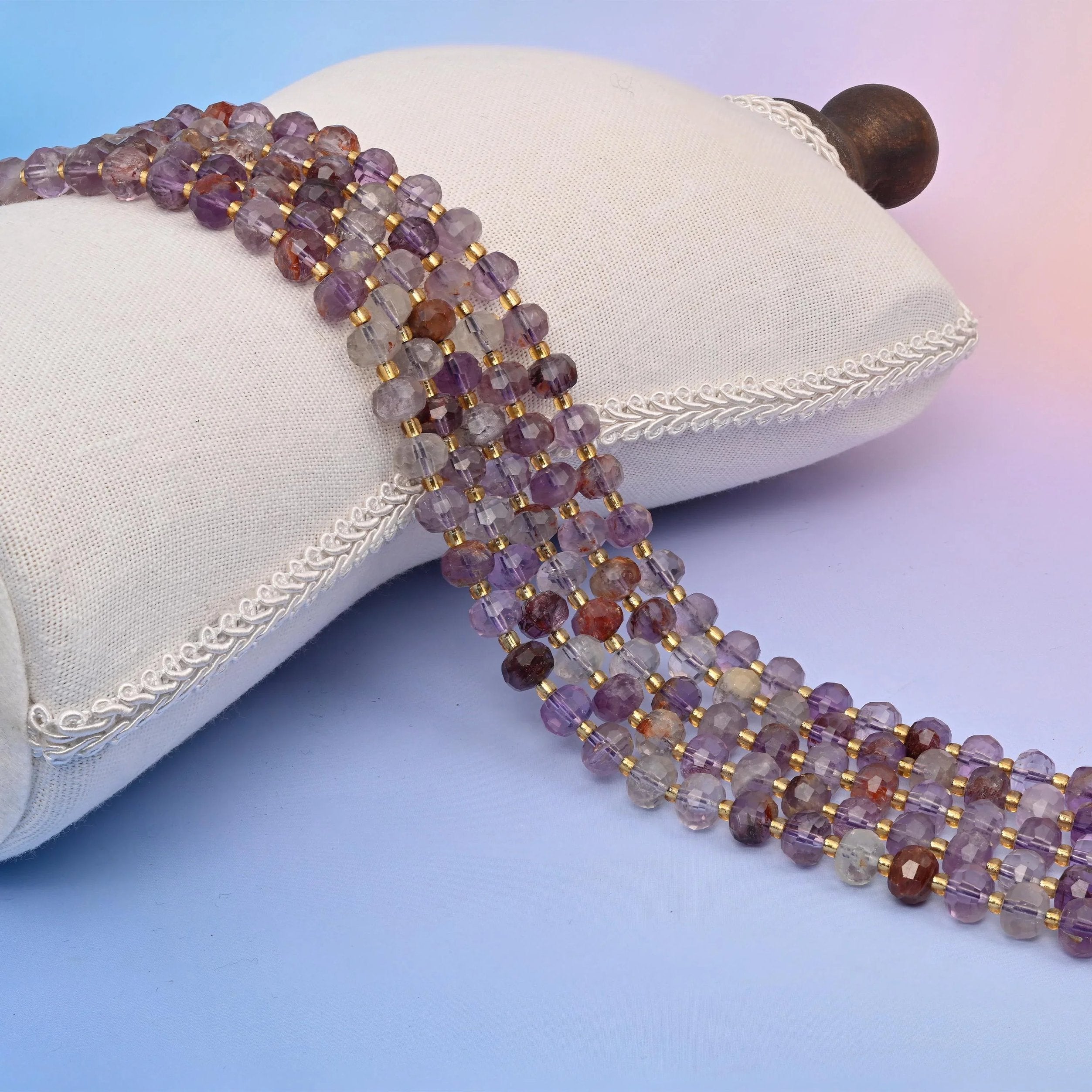 Amethyst Phantom Quartz Faceted Rondelle Beads 6x8mm