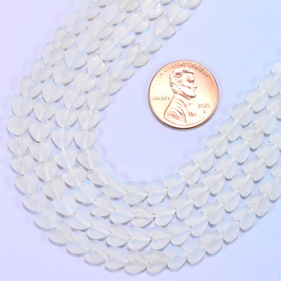 Matte Opalite Flat Heart Beads: Size 6mm, Jewelry Making, 15 Inch Strand