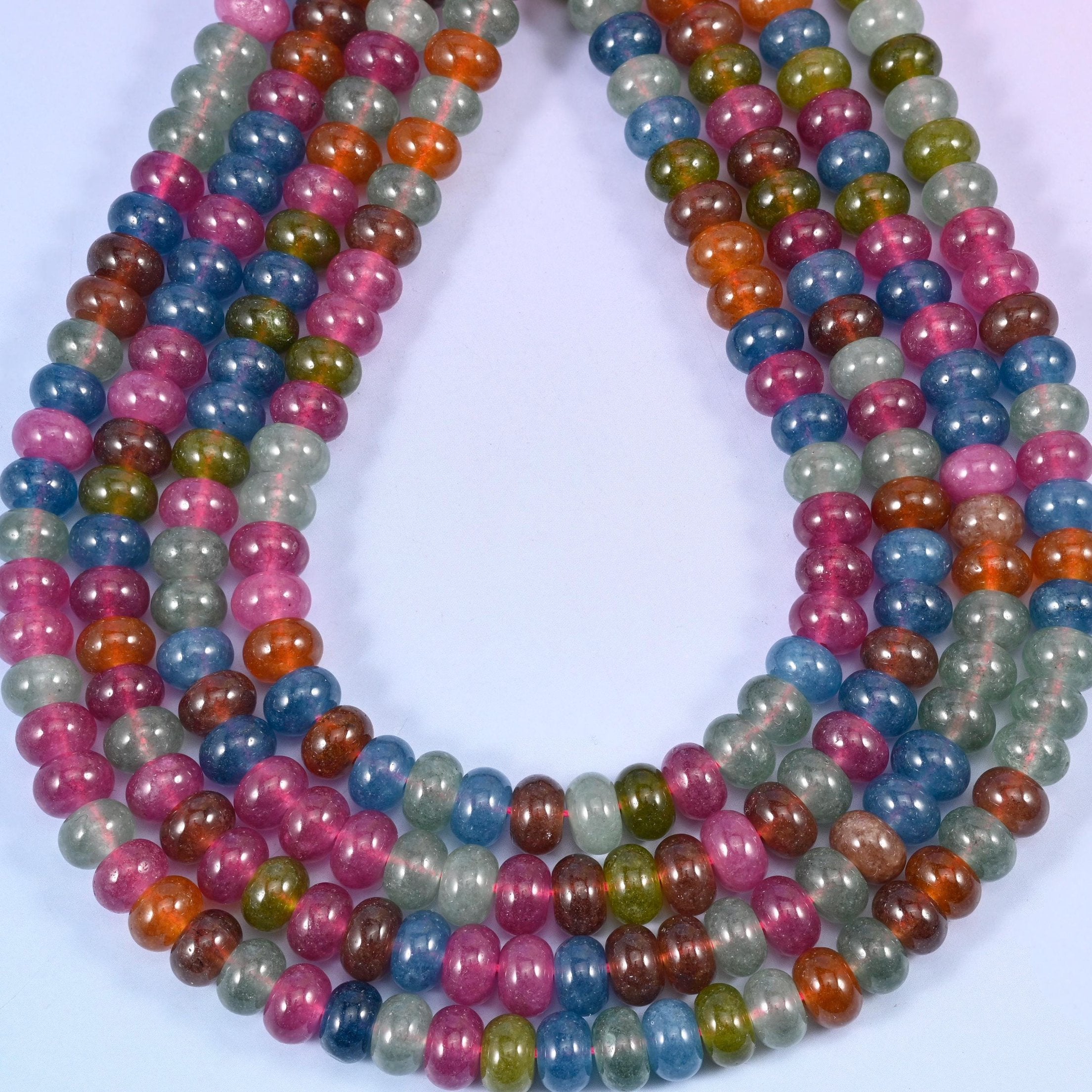 Multi-Color Dyed Jade Smooth Rondelle Beads, hole 1.0mm