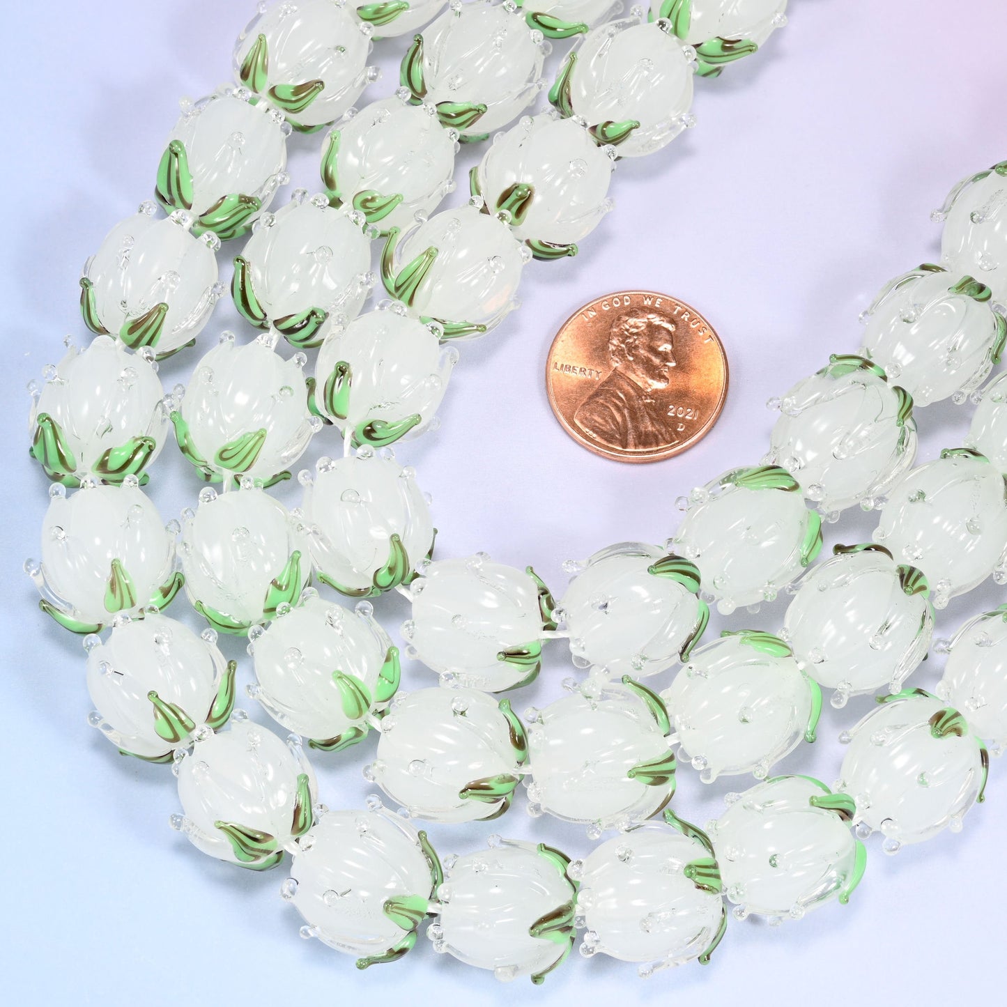 Tulip flower bud shaped cut lampwork glass beads