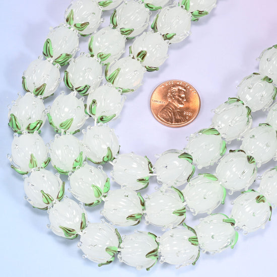 Tulip flower bud shaped cut lampwork glass beads