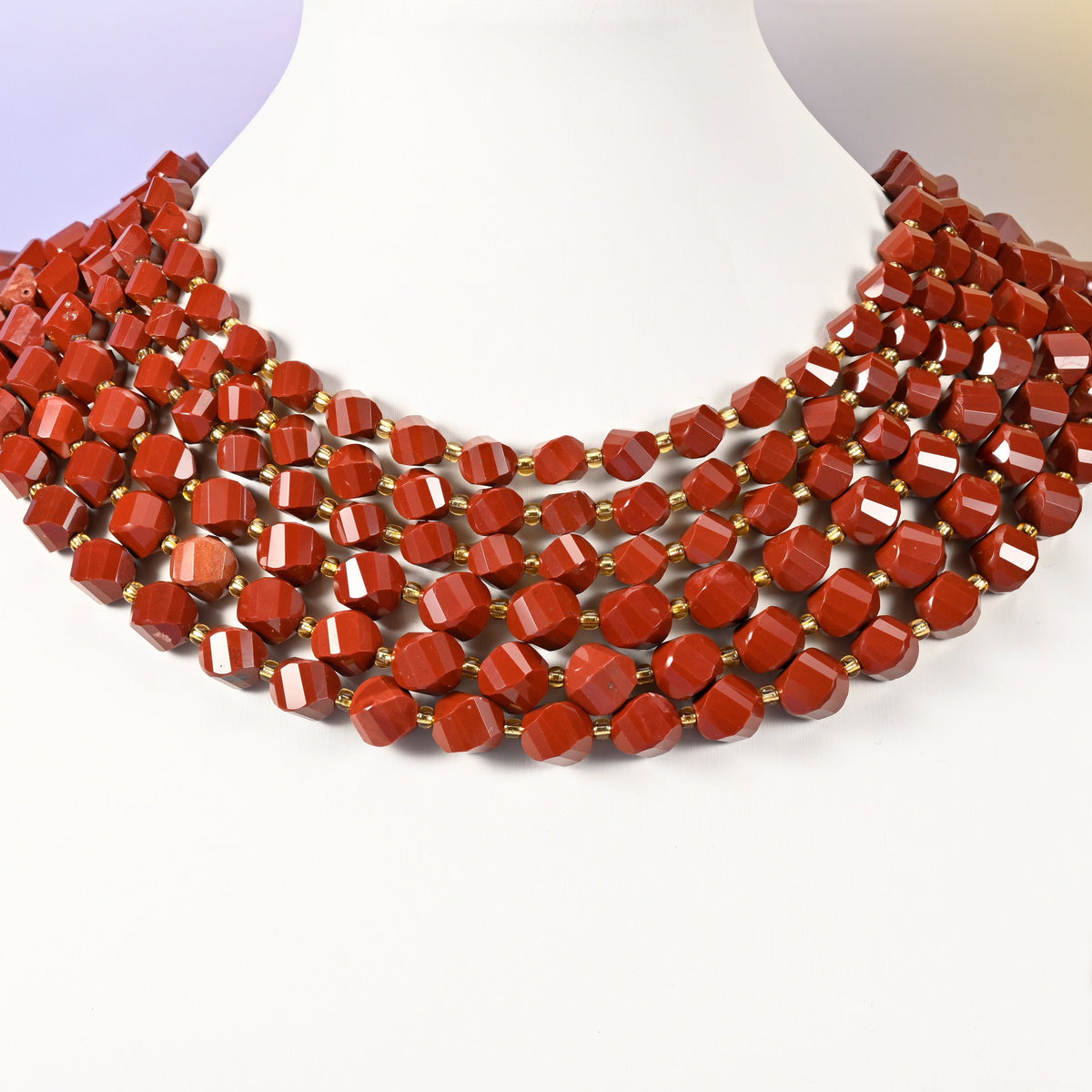 Red Jasper beads, faceted spiral twist shape, 8mm and 10mm.