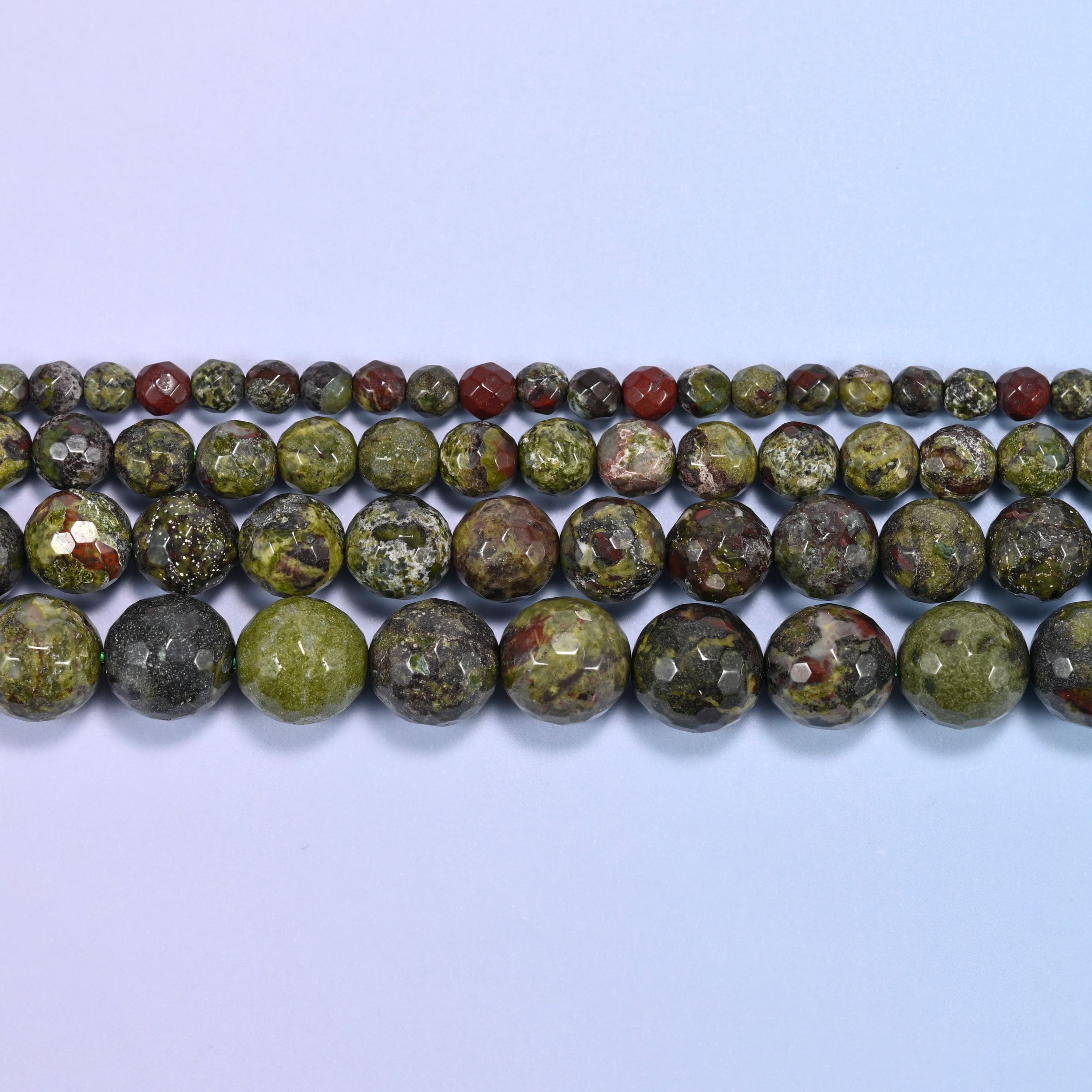 Dragon Bloodstone Faceted Round Beads: Jewelry Making, 15 Inch Strand