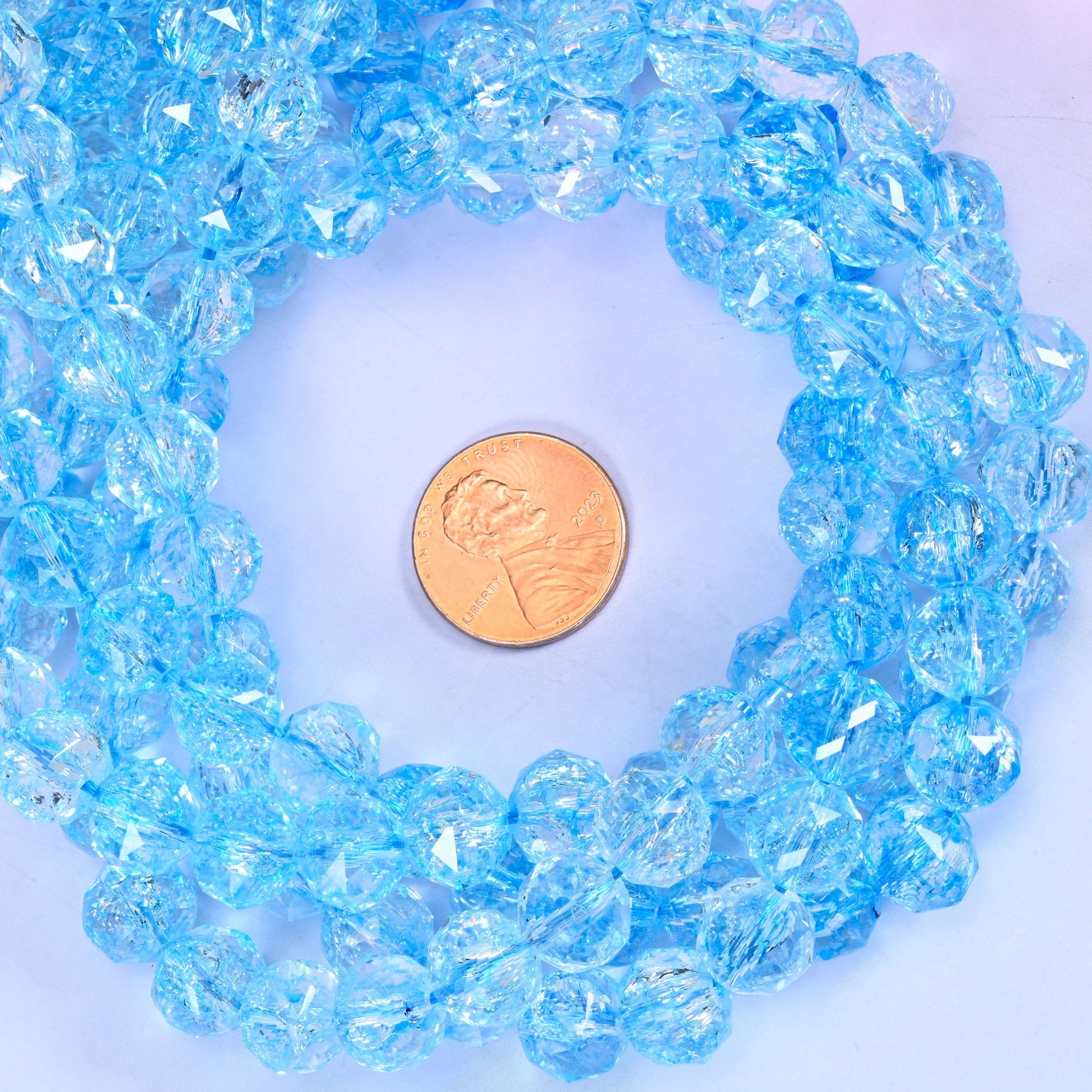 Transparent Blue Faceted Round Glass Beads: Size 10mm, Jewelry Making Supply