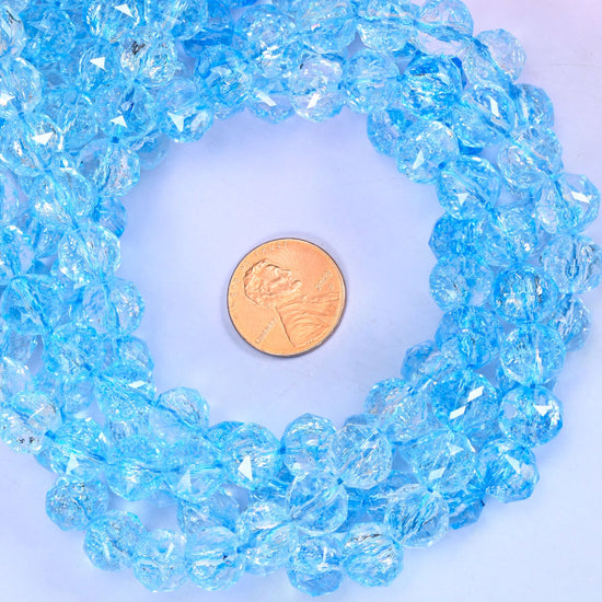 Transparent Blue Faceted Round Glass Beads: Size 10mm, Jewelry Making Supply