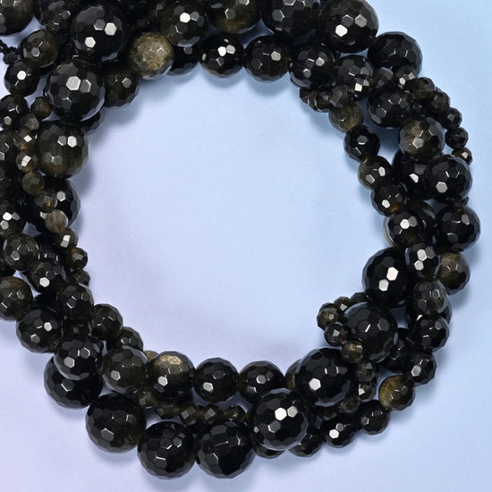 Gold Obsidian Faceted Round Beads: Jewelry Making, 15 Inch Strand