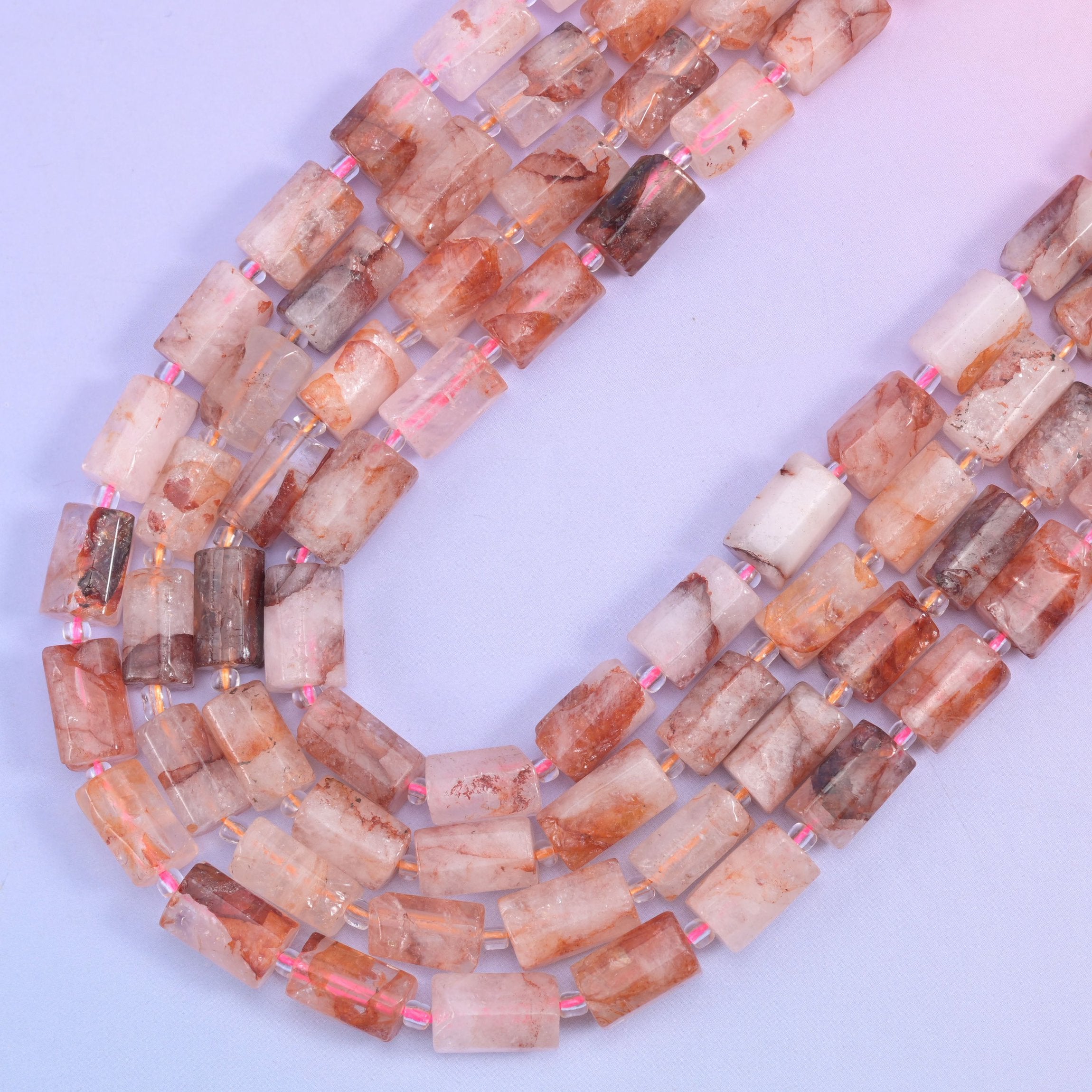 Red Hematoid Faceted Tube Beads, hole approximately 1.0mm