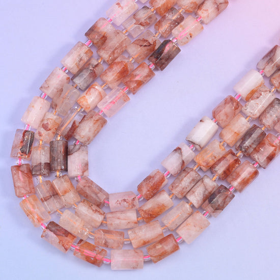 Red Hematoid Faceted Tube Beads, hole approximately 1.0mm