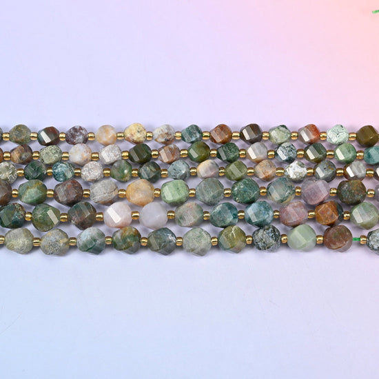 Indian Agate beads in moss and forest green, dove grey, cream and warm tan