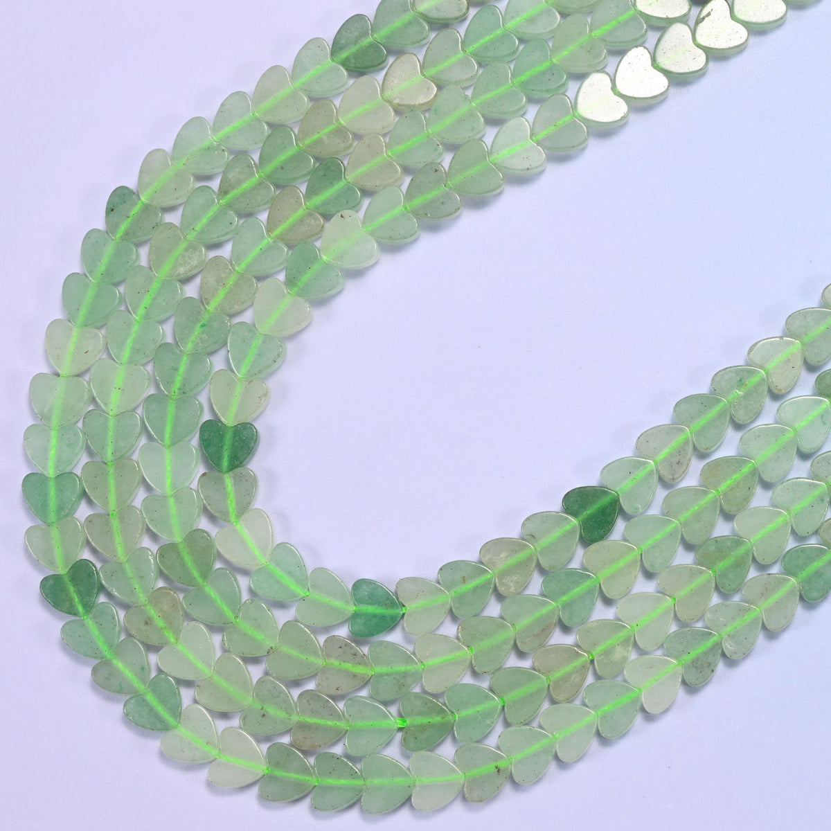 Green Aventurine Flat Heart Beads, 15 inch strand