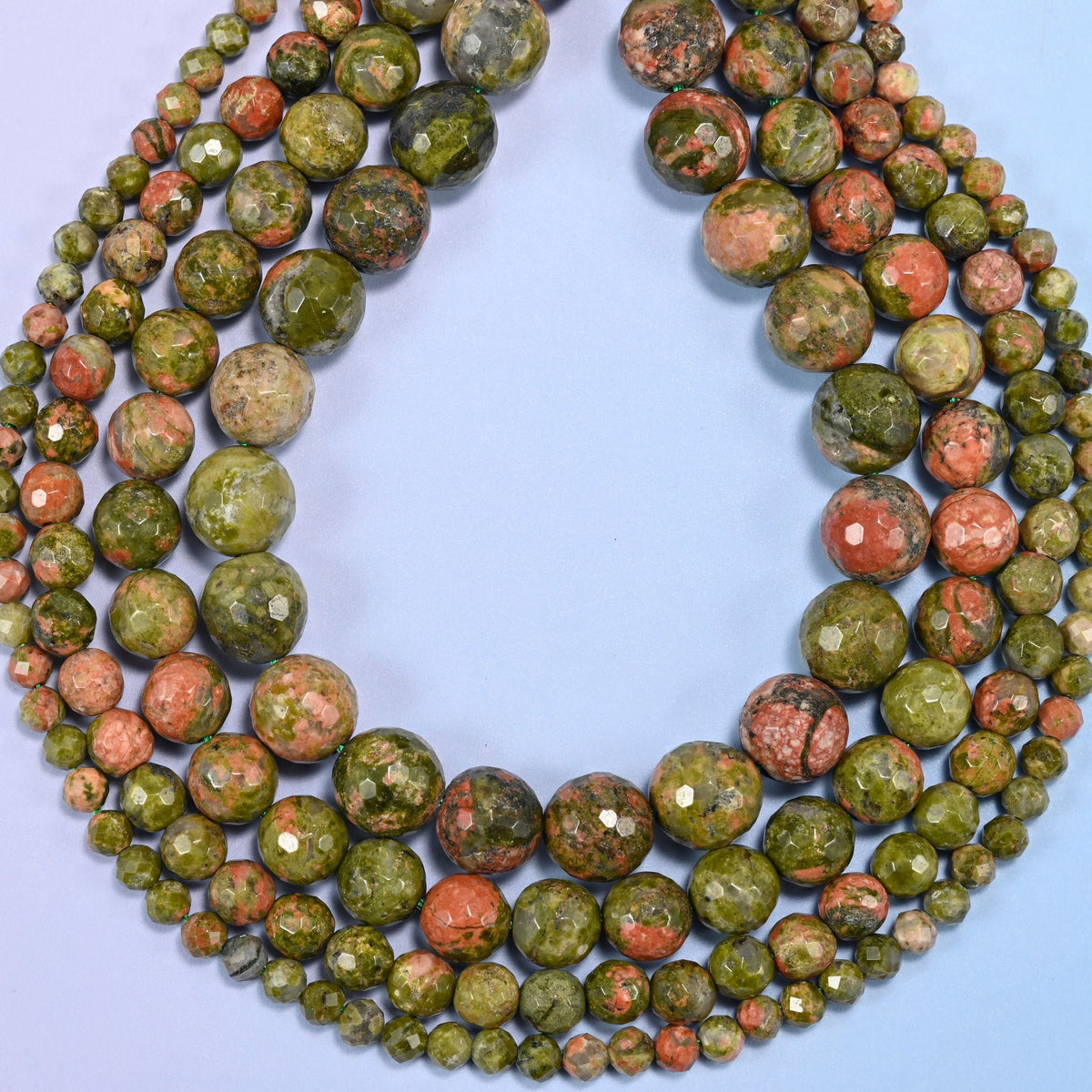 Unakite Faceted Round Beads, hole 0.8mm to 1.0mm